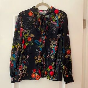 Parker NY Women’s Black Floral Tie Blouse
